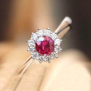 925 Silver Plated Oval Sun Flower Red Elegant Ruby Ring for Women, VIP0…